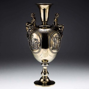 西洋古董银器收藏 高52.5cm英国925银鎏金人物故事花瓶 收藏重器