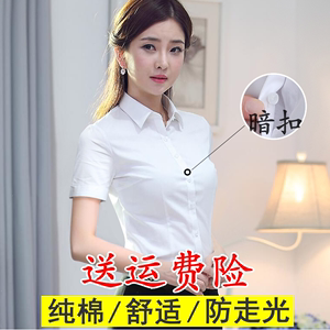 高级感职业衬衫女夏季短袖OL正装纯棉气质工作服套装白色衬衣工装
