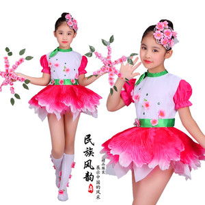 小荷风采 儿童桃花朵朵开舞台表演演出服舞蹈裙莲花童子荷花服装