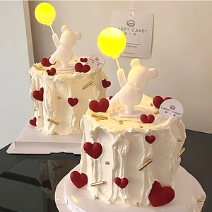 七夕情人节浪漫气球带灯发光小熊情侣告白蛋糕甜品台装饰摆件