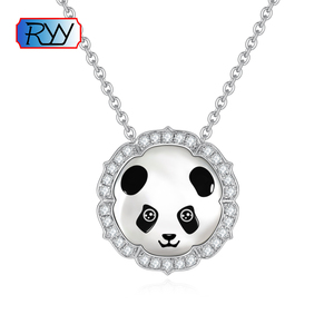 中国风简约原创小众设计熊猫吊坠项链女白母贝莫桑石panda首饰品
