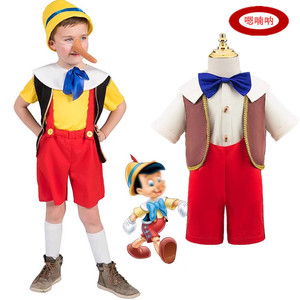 cosplay儿童迪士尼服装匹诺曹6件套男童背带舞台装长鼻子演出服