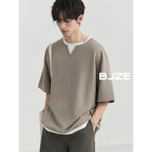 BJZE男装24夏季新款高级感假两件短袖T恤打底衫 韩版宽松舒适体恤