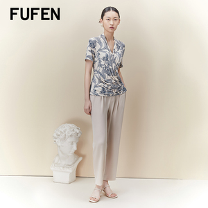 FUFEN福芬2023新款夏薄款优雅短袖针织衫女修身收腰上衣ZS-18608
