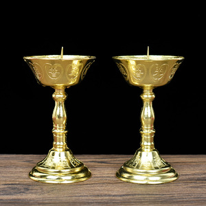 中式烛台蜡烛家用复古摆件烛台座一对专用拜神供奉用品莲花蜡烛灯