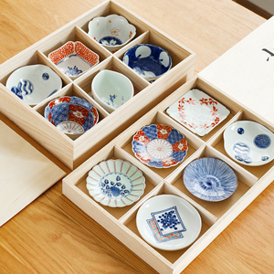 日本进口有田烧 陶瓷日式小碟子青花6件套料理小钵深碟木盒装礼品