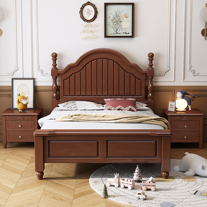 美式全实木儿童床1米2男孩单人床小户型1.35储物床现代女孩公主床
