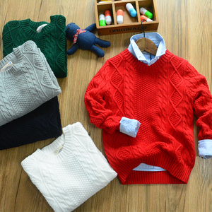 男童红色毛衣套头秋冬外贸童装儿童中大童女童打底麻花绿色针织衫