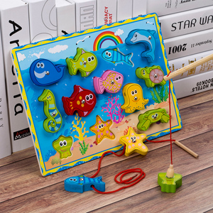 儿童立体拼图板1234岁宝宝磁性钓鱼玩具早教益智穿线串珠配对积木