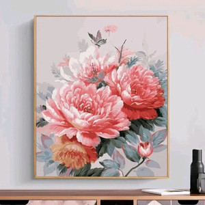 国色天香牡丹花卉八代背板diy数字油画超大尺寸手绘装饰油彩挂画