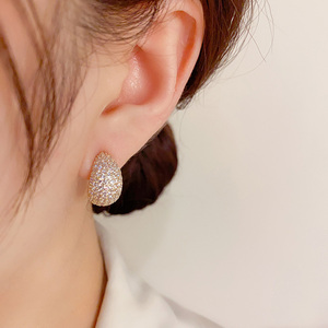 微镶满钻设计感高档耳钉女2024新款潮时尚气质水滴形耳环银针耳饰