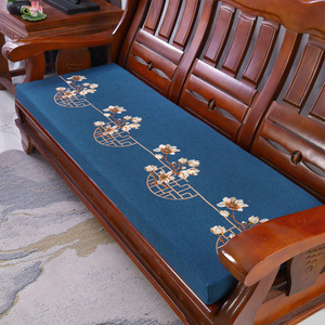 加厚实木沙发垫加硬高密度海绵木头红木木质坐垫中式三人座垫防滑