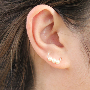 纯银双耳洞耳钉珍珠耳环14K两个耳洞可戴耳环精致超仙设计感耳饰