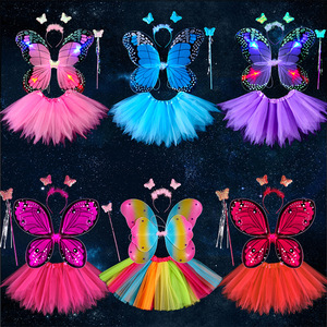 万圣节服装蝴蝶翅膀儿童天使彩色道具女童公主裙奇妙仙子装饰玩具