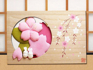现货日本进口京都手工梧桐屏风装饰樱花兔子和风创意摆件置物