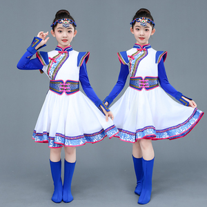 新款儿童蒙古舞蹈演出服装男六一中小学生表演服蒙古族女短裙藏族