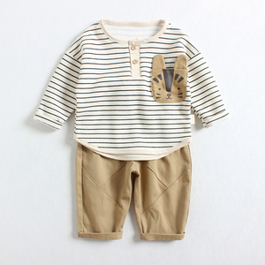 宝宝套装春秋新款洋气婴儿条纹衣服1一3周岁男小童纯棉卫衣两件套