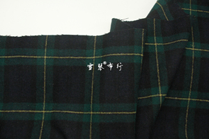 英伦风垂感毛感 蓝绿色+黄色格子毛料羊毛呢面料西装套装外套布料