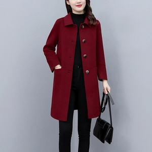 高级感红色毛呢大衣女秋冬季2024新款小个子韩版西装夹棉加厚外套