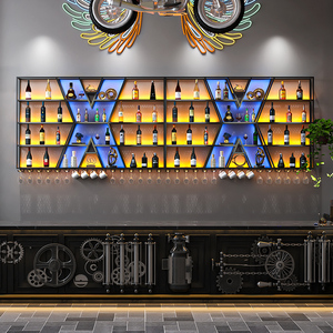 墙上壁挂式酒架置物架吧台餐厅挂墙创意红酒柜展示架工业风酒水架