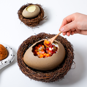 创意鸟巢窝蛋壳甜品碗破鸵鸟蛋形冷饮陶瓷碗料理烧烤特色餐厅餐具
