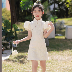 女童旗袍夏季中国风国潮改良儿童高端礼服小孩大童国风古筝演出服