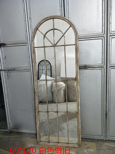 新款铁艺复古做旧穿衣镜背景玄关装饰落地全身镜拱形壁挂镜