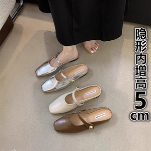 内增高包头半拖鞋女夏外穿新款韩版法式晚风气质银色单鞋子凉拖鞋