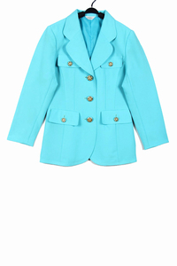 春秋装孤品复古日本中古着vintage第芙尼蓝泻湖蓝法式女西装外套