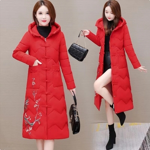 民族风红色棉衣棉袄女冬装2023年新款中长款宽松保暖羽绒棉服外套