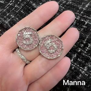 manna满钻粉银色小香风金属扣圆形时尚珍珠扣子双面呢大衣纽扣