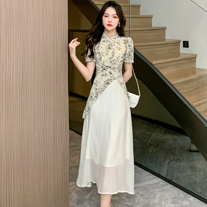 新中式短袖雪纺连衣裙子夏季2024年新款女士装旗袍小个子高端国风