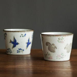 日本美浓烧陶瓷手握杯日式手工复古可爱陶瓷茶杯家用水杯早餐杯子