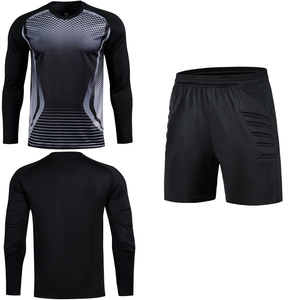 新款足球守门员服门将服长袖长裤套装训练服透气防撞海绵8009黑色