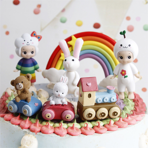 新小火车兔熊车圣诞节蛋糕装饰软陶儿童派对装扮礼物生日蛋糕摆件