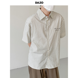 DAZO 夏季薄款条纹衬衫男休闲衬衣宽松短袖翻领衣服少年感chill