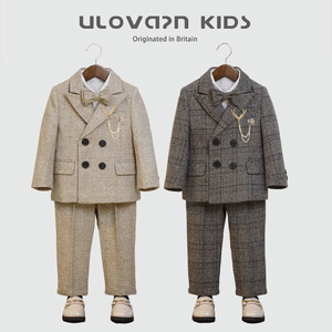 男童西装套装三件套秋冬男宝周岁礼服洋气英伦花童演出服儿童西服