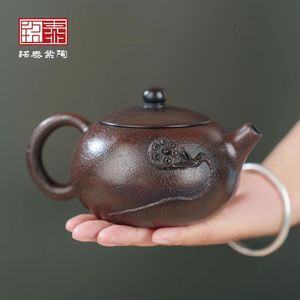 云南建水紫陶壶泡茶家用单壶黑陶堆雕西施壶中式浮雕陶瓷茶具高端