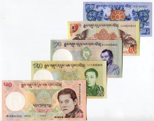 【不丹5张套钞】全新UNC 2013-2022年 不丹1-50努尔特鲁姆 纸币