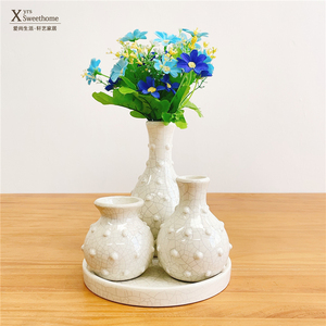 外贸陶瓷花插 创意三连小花瓶 冰裂纹花器 桌面摆设 细口花插瓶子