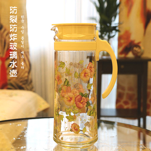 韩式花色加厚玻璃水杯热水壶套装耐热耐冷水壶一壶四杯可倒开水