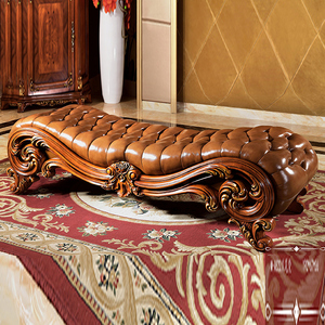 欧式真皮换鞋凳家用床尾凳美式描金做旧板凳卧室奢华床尾榻定制