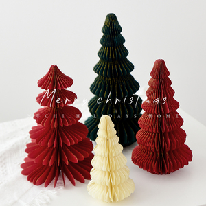 诺琪 圣诞节橱窗装饰蜂窝折纸彩色圣诞树造型灯笼挂饰挂件摆件