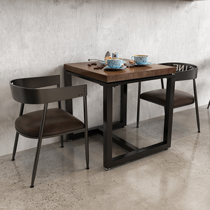 复古工业风铁艺实木餐桌椅组合酒吧咖啡厅小吃店正方形小四方桌