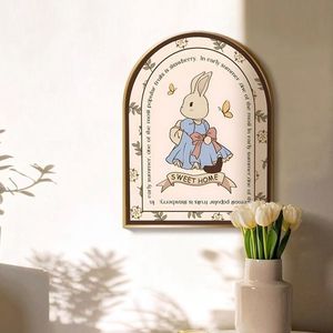 北欧ins风兔子拱形田园入户装饰画法式挂画卧室客厅背景墙壁画