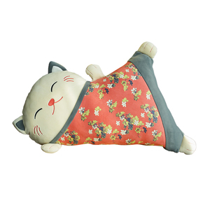 蓝白玩偶小猫咪毛绒玩具招财猫抱枕居家办公室护腰靠垫可拆洗包邮