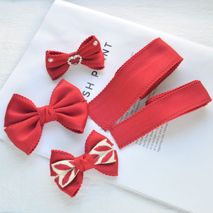 红色珍珠棉牙边丝带 手工发饰头饰材料DIY饰品配件自制蝴蝶结发夹