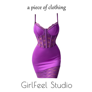 紫色深v鱼骨蕾丝吊带连衣裙2024新款女夏季欧美风修身气质包臀裙