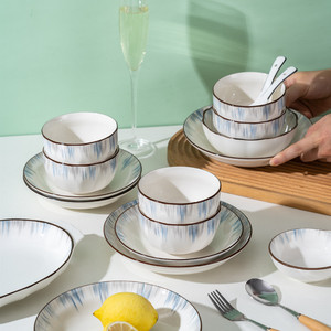 家用陶瓷餐具吃饭碗学生宿舍面碗大汤碗创意碗盘组合简约餐盘菜盘