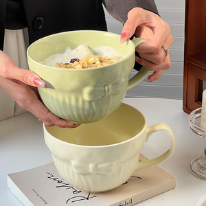 YAMI 奶油风早餐杯高颜值家用陶瓷马克杯大容量水杯燕麦杯泡面杯